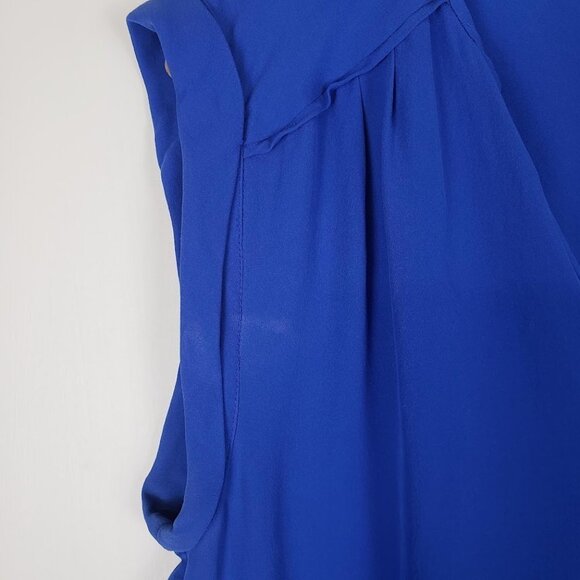 Rebecca Minkoff Silk Blouse Royal Blue Sleeveless Pleat Back Womens Size Small - Picture 4 of 10